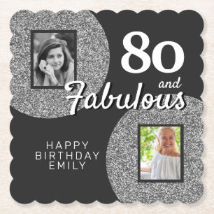 Posavasos De Papel 80 y Fabuloso Brillo de Plata Foto Cumpleaños 80