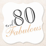 Posavasos De Papel 80 y fabuloso cumpleaños 80 elegante<br><div class="desc">80 y Fabuloso Elegante montaña de cumpleaños 80. El dicho 80 y fabuloso está en un guión moderno. Haz tu propia montaña rusa de cumpleaños número 80 para ella. Personalizar con nombre y edad.</div>