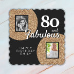 Posavasos De Papel 80 y Fabulous Gold Purpurina 2 Photo 80th Birthday<br><div class="desc">80 y Fabulous Gold Purpurina 2 Photo 80th Birthday Party Coaster. Purpurina de oro falso sobre negro con 2 fotos - puedes usar una foto vieja y una nueva. Añade tu nombre y edad y haz grandes y elegantes gallos para la celebración del hito.</div>