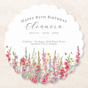 Posavasos De Papel 85 Agosto Cumpleaños Personalizado de Flor de Naci