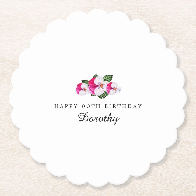 Posavasos De Papel 90.ª fiesta de cumpleaños Magenta Personalizado bl (Anverso)