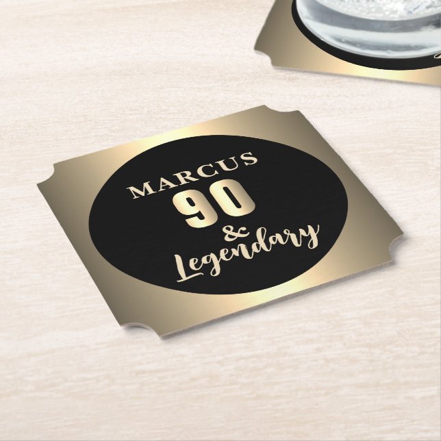 Posavasos De Papel 90 & Legendary Gold 90th Birthday Party (En perspectiva)