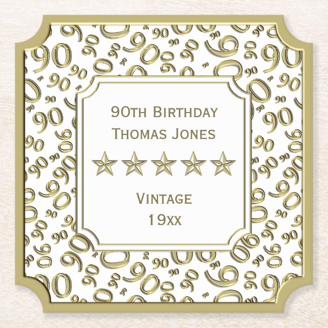 Posavasos De Papel 90.o Blanco de la fiesta de cumpleaños/tema del (Anverso)