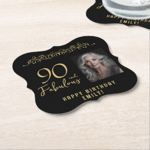 Posavasos De Papel 90 y fabuloso ornamento de oro 90.ª foto de cumple