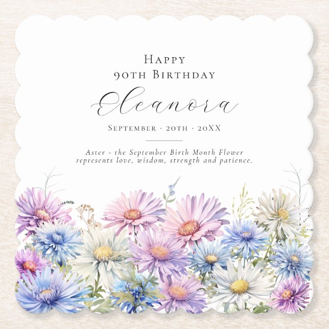 Posavasos De Papel 90th Birthday September Birth Flower Custom (Anverso)