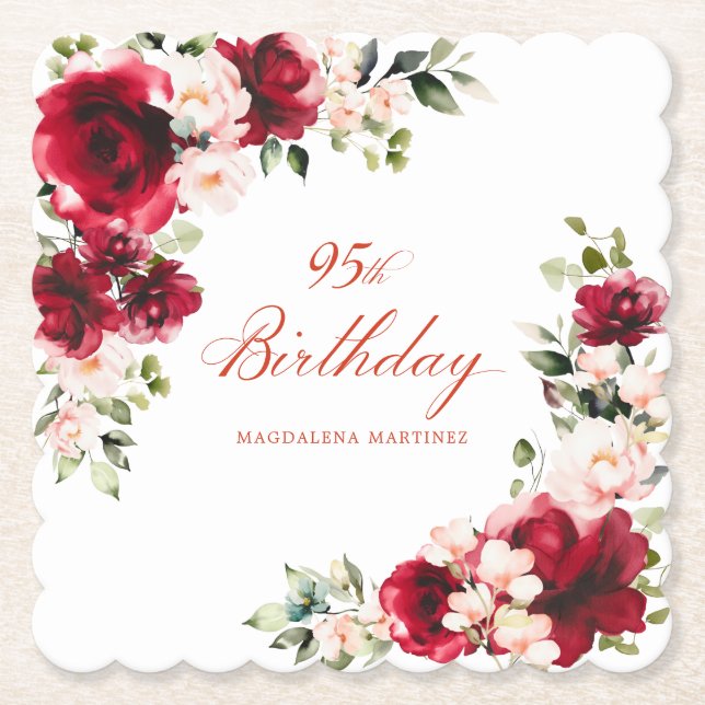 Posavasos De Papel 95.º Personalizado Floral Rosa Roja (Anverso)