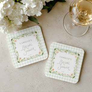 Posavasos de papel a cuadros verdes florales para 