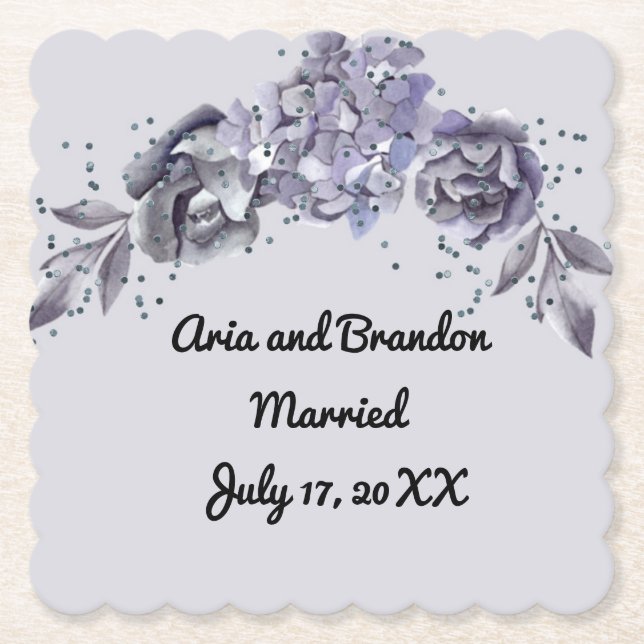 Posavasos de papel a juego para boda en azul pizar (Anverso)