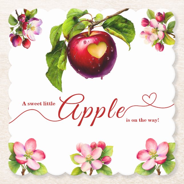 Posavasos De Papel A Little Apple Is On The Way | Fall Baby Shower  (Anverso)