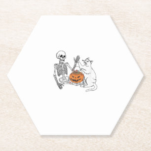 Posavasos De Papel A un gato le encanta el gracioso esqueleto de Hall
