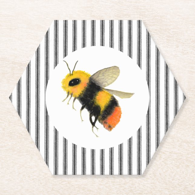 Posavasos De Papel Abeja de acuarela de país (Anverso)