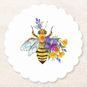Posavasos De Papel Abeja de flor con plantas silvestres