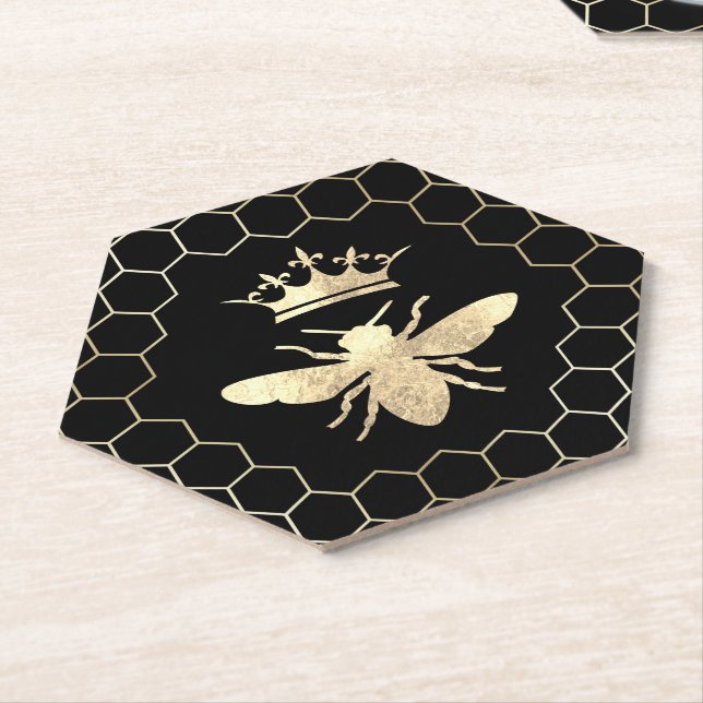 Posavasos De Papel abeja reina en negro (En perspectiva)