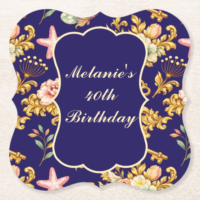 Posavasos De Papel Acanthus Dorado Cumpleaños 40 (Anverso)