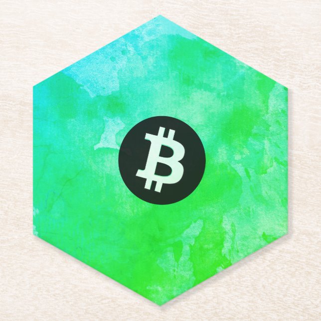 Posavasos De Papel Acuarela de Bitcoin (Estilo $ - Green Day) (Anverso)