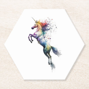 Posavasos De Papel acuarela de color arcoiris abstracto de un unicorn