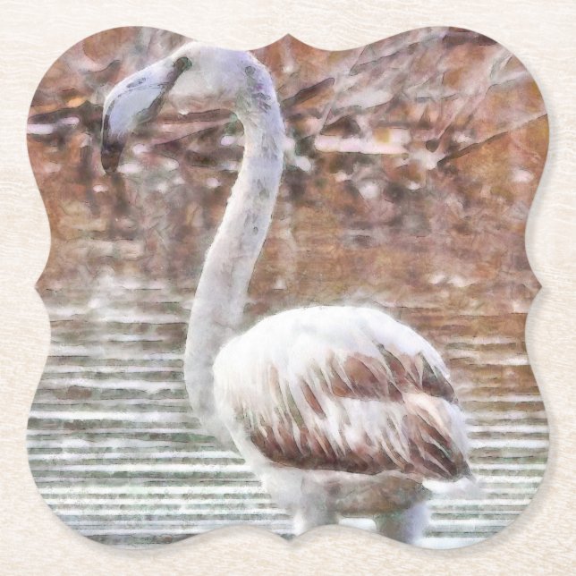Posavasos De Papel Acuarela Flamingo Exótico (Anverso)