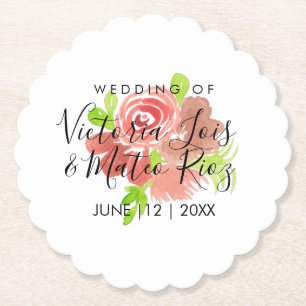 Posavasos De Papel Acuarela Floral Rosa Beige Rubor Hoja Boda