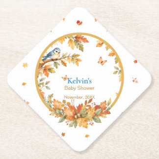 Posavasos De Papel Acuarela Otoño Bosque Pájaro & Hojas de Otoño