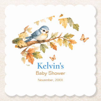 Posavasos De Papel Acuarela Otoño Bosque Pájaro & Hojas de Otoño