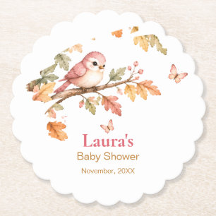 Posavasos De Papel Acuarela Otoño Bosque Pájaro y Hojas de Otoño
