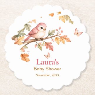 Posavasos De Papel Acuarela Otoño Bosque Pájaro y Hojas de Otoño