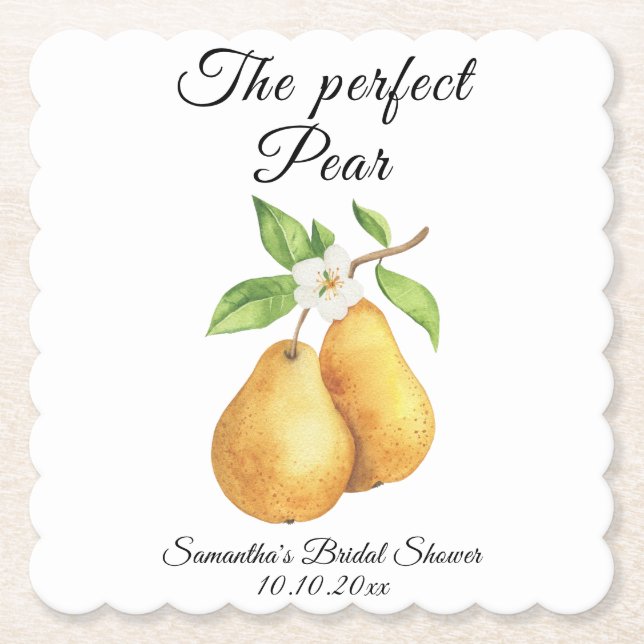 Posavasos De Papel Acuarela Perfect Pear Floral Bridal Shower (Anverso)
