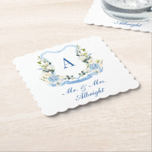 Posavasos De Papel Acuarela personalizado Hidrangea Escudo Floral Bod