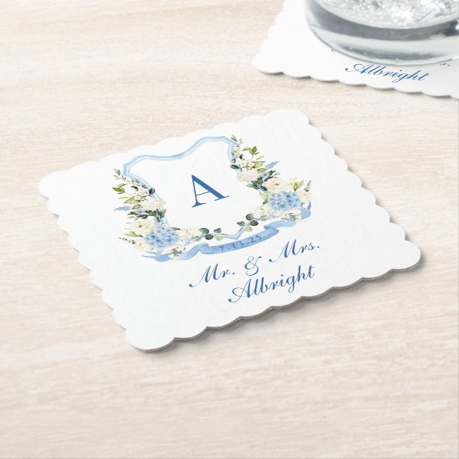 Posavasos De Papel Acuarela personalizado Hidrangea Escudo Floral Bod (En perspectiva)