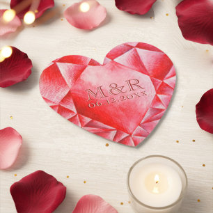 Posavasos De Papel Acuarela Ruby Heart 40° Aniversario del Boda