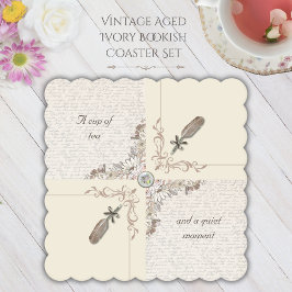 Posavasos De Papel Aged Ivory Typography Cup of Tea and Quiet Moment