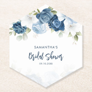 Posavasos De Papel Aguada Floral Dusty Blue Despedida de Soltera