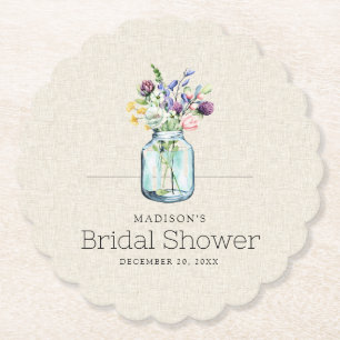 Posavasos De Papel Aguarela Flores Silvestres Lino Bridal Shower Boho