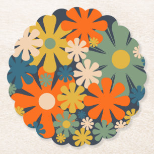 Posavasos De Papel Alegre Retro 60's 70s Flores Diseño Floral