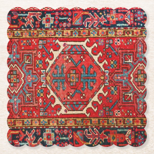 Posavasos De Papel Alfombra oriental persa roja clásica (Anverso)