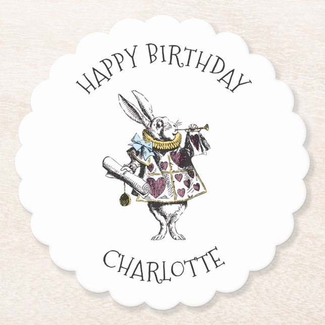 Posavasos De Papel Alicia en cumpleaños del conejo blanco del país de (Anverso)