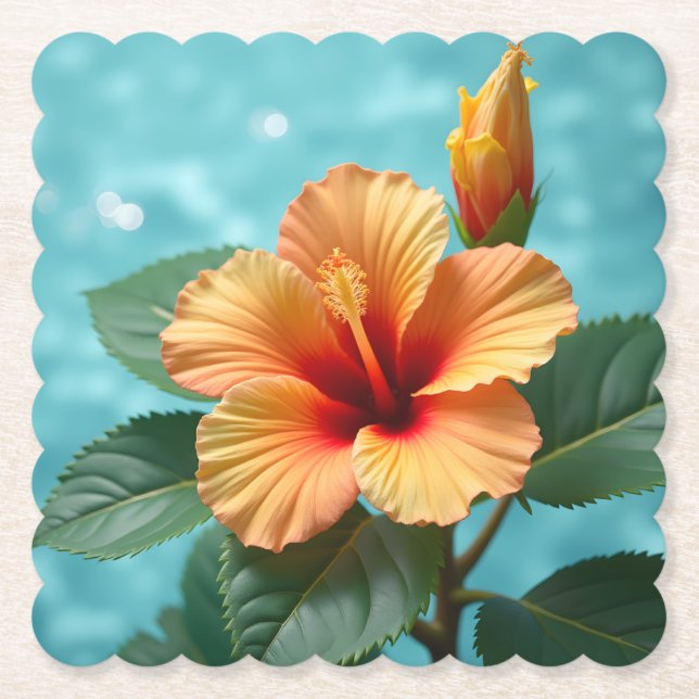Posavasos De Papel Aloha Elegance: El Hibiscus Naranja hawaiano (Anverso)