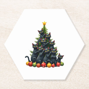 Posavasos De Papel Amantes del gato Navidades de árbol de vacaciones 