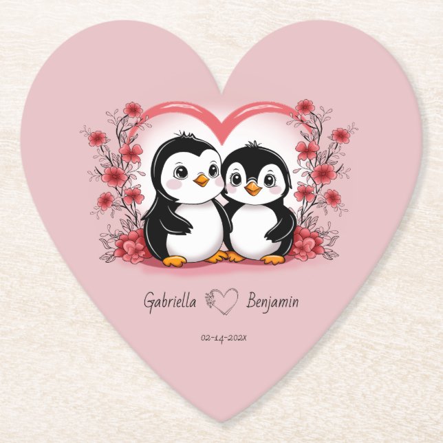 Posavasos De Papel Amantes del pingüino Personalizado se alegran el d (Anverso)
