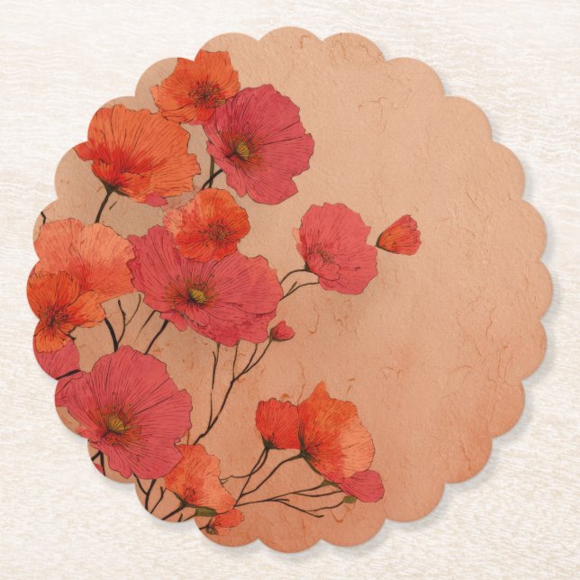 Posavasos De Papel Amapolas rojas Vintage hermosas (Anverso)
