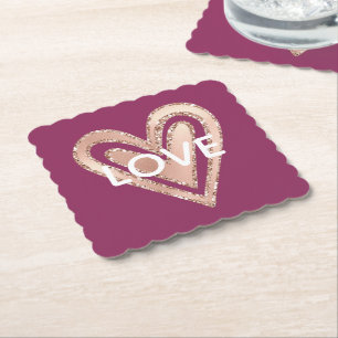 Posavasos De Papel Amar el corazón rosa de Rubor magenta