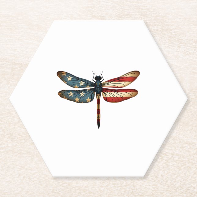 Posavasos De Papel American Flag Dragonfly Patriotic 4th of July Red  (Anverso)