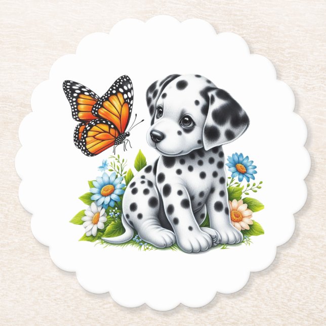 Posavasos De Papel Amigos de Cute Dalmatian/Butterfly (Anverso)