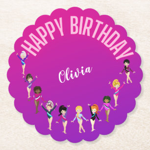 Posavasos De Papel Amigos de gimnasia "Feliz cumpleaños" morado rosad