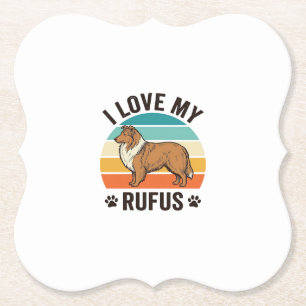 Posavasos De Papel Amo a mi Rufus Diseño de perro vintage_1