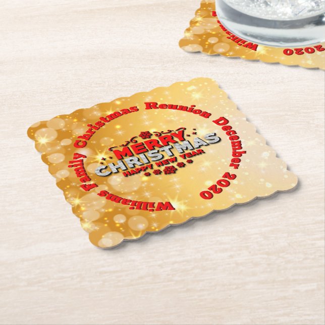 Posavasos De Papel Añadir nombre año coincidente Feliz Navidad (En perspectiva)