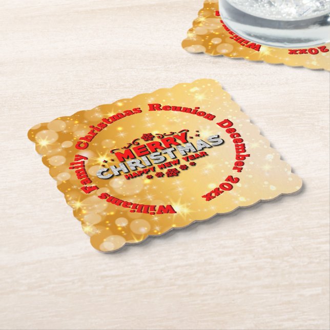 Posavasos De Papel Añadir nombre año coincidente Feliz Navidad (En perspectiva)