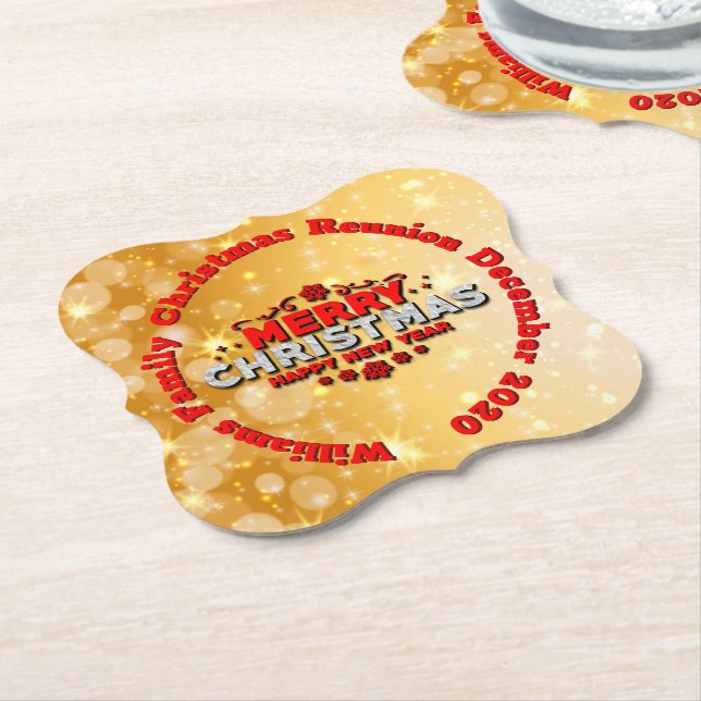 Posavasos De Papel Añadir nombre año coincidente Feliz Navidad (En perspectiva)