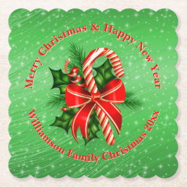 Posavasos De Papel Añadir nombre cambiar texto Navidades verdes rojos