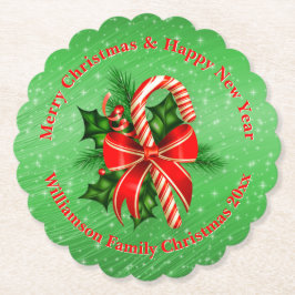 Posavasos De Papel Añadir nombre cambiar texto Navidades verdes rojos